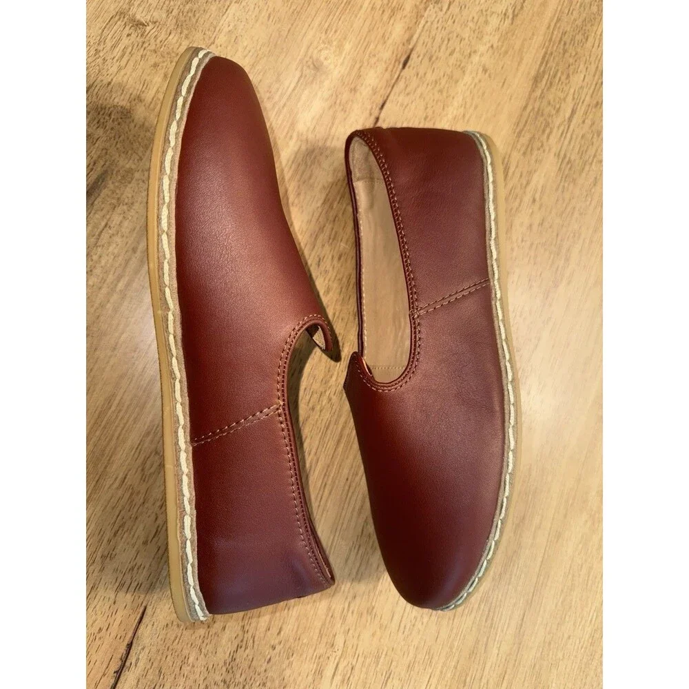 Charix Cognac Brown Leather Slip On Flats Shoes Women's Size 39 8.5/9 NEW No Box